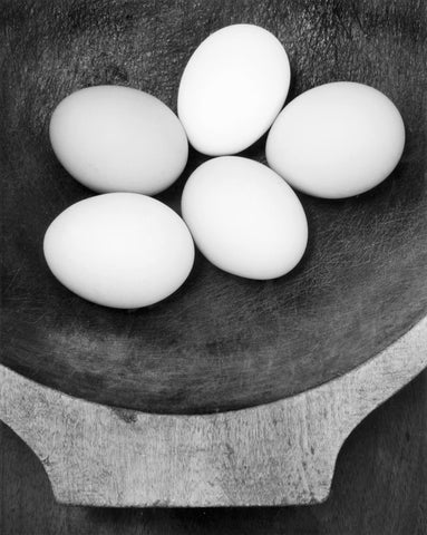 FIVE EGGS IN A WOODEN BOWL